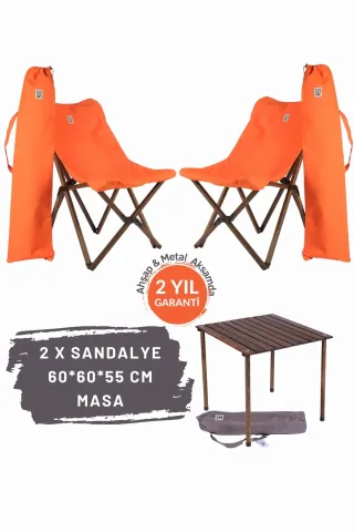 BAG THE JOY AHŞAP KATLANIR MASA SANDALYE SETİ – ANTRASİT- TURUNCU – 60*60*55