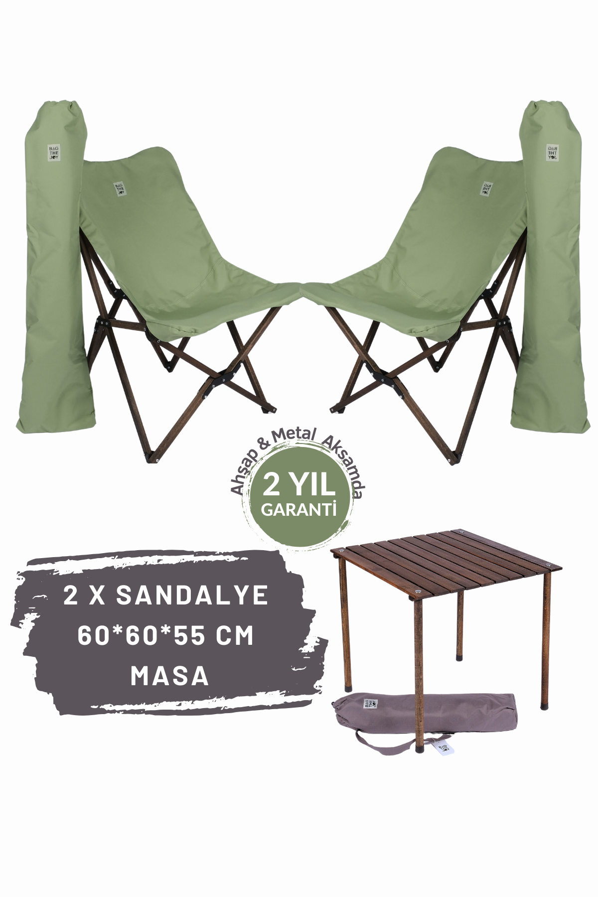 BAG THE JOY AHŞAP KATLANIR MASA SANDALYE SETİ – ANTRASİT – SU YEŞİLİ – 60*60*55cm