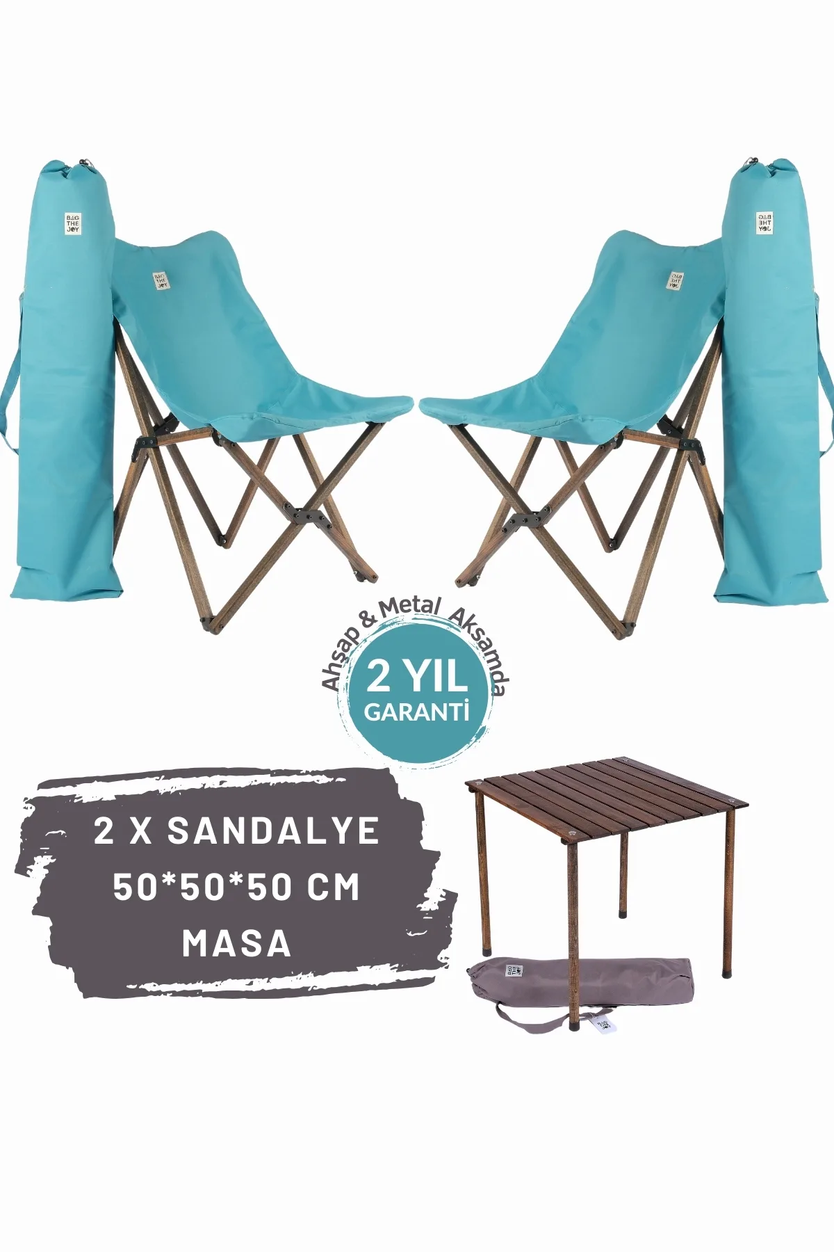BAG THE JOY AHŞAP KATLANIR MASA SANDALYE SETİ – ANTRASİT – TURKUAZ – 50*50*50cm