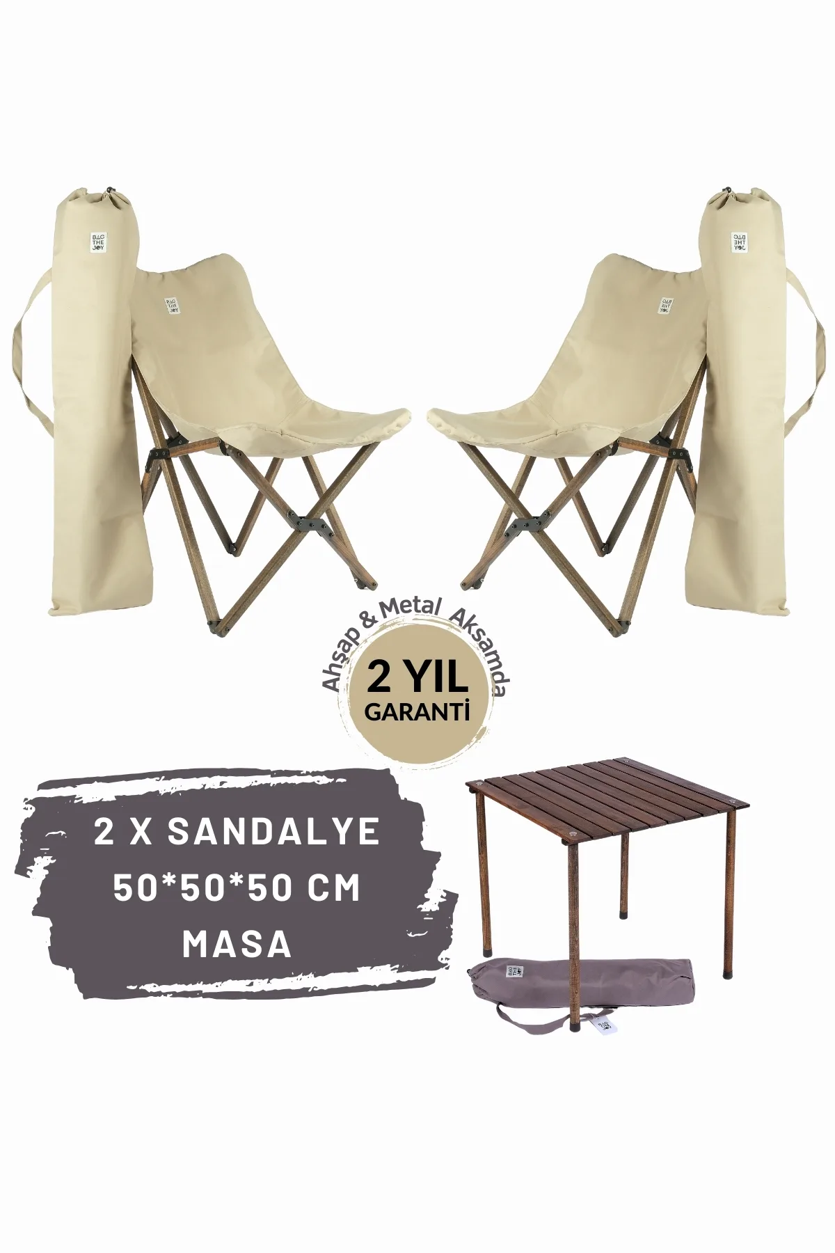 BAG THE JOY AHŞAP KATLANIR MASA SANDALYE SETİ – ANTRASİT – BEJ – 50*50*50cm