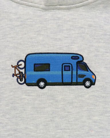 Mavi Motokaravan Nakışlı Sweatshirt