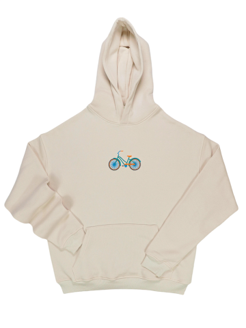 Krem Bisiklet Nakışlı Sweatshirt