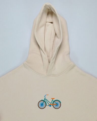 Krem Bisiklet Nakışlı Sweatshirt