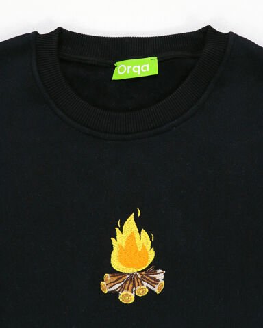 Siyah Kamp Ateşi Nakışlı Sweatshirt
