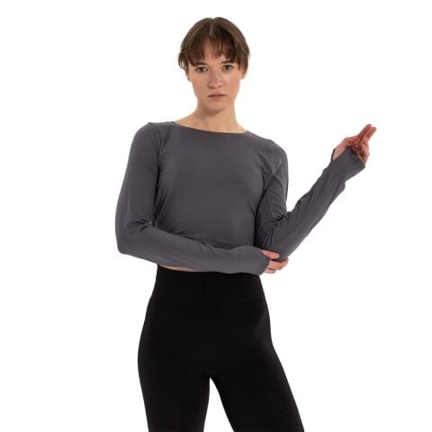 Inguz Sırtı Üçgen Detay Parmak Geçmeli Modal T-Shirt