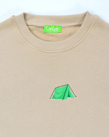 Kahve Kamp Çadırı Nakışlı Sweatshirt