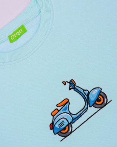 Antik Mint Vespa Nakışlı Sweatshirt