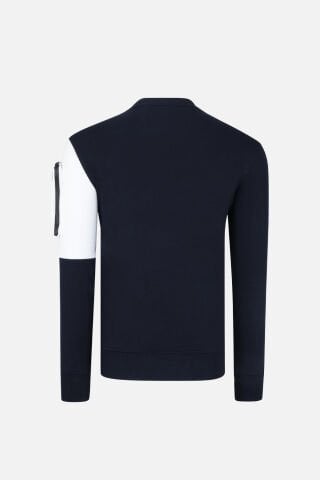 VANEDA KOL ÇANTALI BISIKLET YAKA BASKILI  SWEATSHIRT LACIVERT
