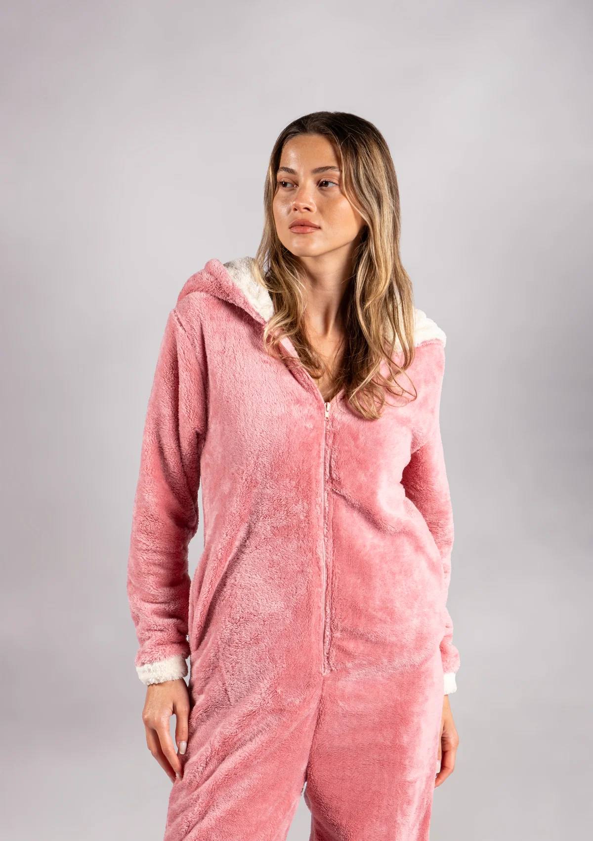 Peluş Tulum Pijama Takımı Pembe