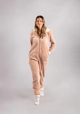 Peluş Tulum Pijama Takımı Pudra