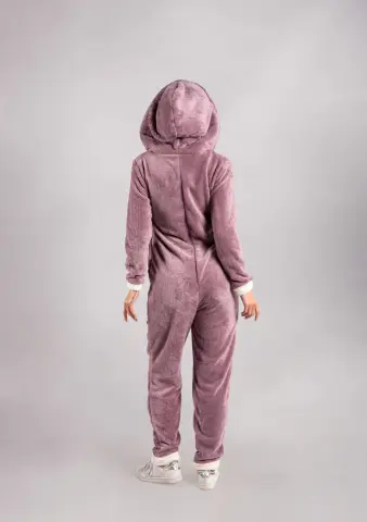 Peluş Tulum Pijama Takımı Lila