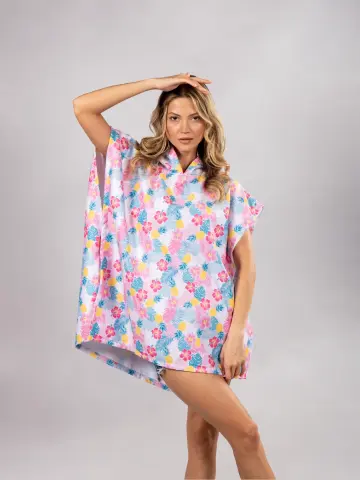 Kadın Kısa Kapüşonlu Plaj Havlusu Neon