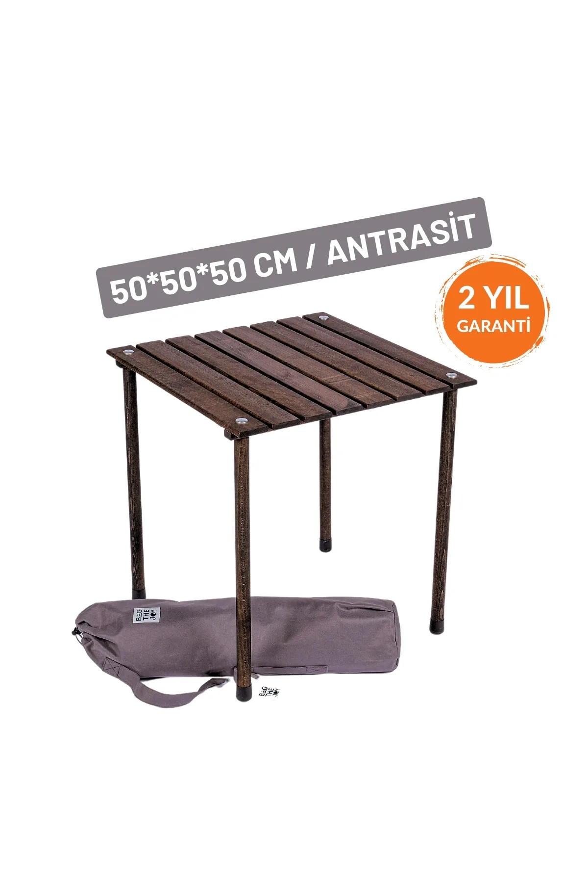 BAG THE JOY AHŞAP KATLANIR RULO KAMP MASASI / ANTRASİT (50*50*50)