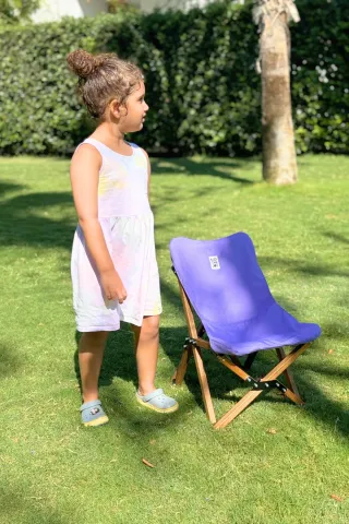 BAG THE JOY KIDS KATLANIR AHŞAP KAMP & BAHÇE SANDALYESİ KAHVERENGİ İSKELET – BEJ KILIF