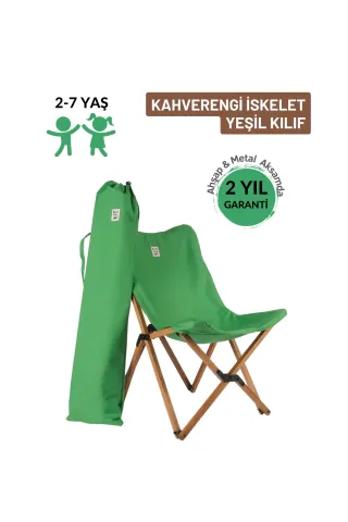 BAG THE JOY KIDS KATLANIR AHŞAP KAMP & BAHÇE SANDALYESİ KAHVERENGİ İSKELET –YEŞİL KILIF