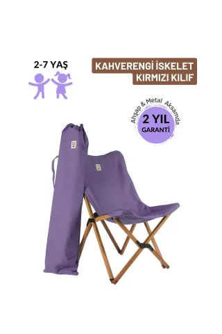 BAG THE JOY KIDS KATLANIR AHŞAP KAMP & BAHÇE SANDALYESİ KAHVERENGİ İSKELET –MOR KILIF