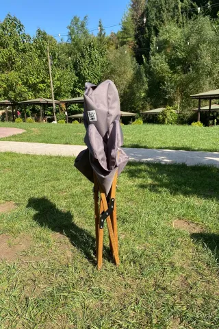 BAG THE JOY KATLANIR AHŞAP KAMP ve BAHÇE SANDALYESİ – KAHVERENGİ İSKELET – KOYU GRİ KILIF