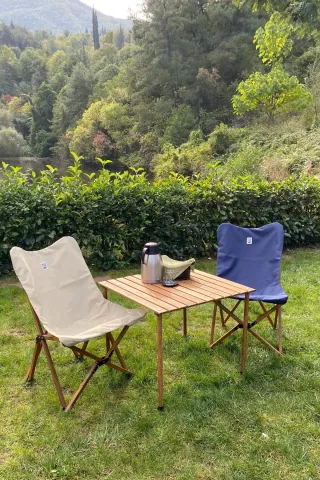 BAG THE JOY KATLANIR AHŞAP KAMP ve BAHÇE SANDALYESİ – KAHVERENGİ İSKELET – BEJ KILIF