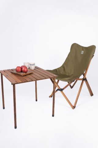 BAG THE JOY KATLANIR AHŞAP KAMP ve BAHÇE SANDALYESİ – KAHVERENGİ İSKELET – HAKİ KILIF