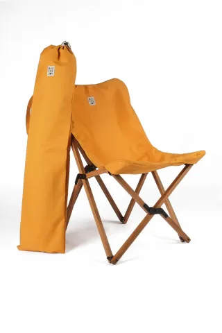 BAG THE JOY KATLANIR AHŞAP KAMP ve BAHÇE SANDALYESİ – KAHVERENGİ İSKELET –  HARDAL KILIF