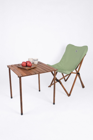 BAG THE JOY AHŞAP KATLANIR MASA SANDALYE SETİ – KAHVERENGİ – SU YEŞİLİ – 60*60*55cm