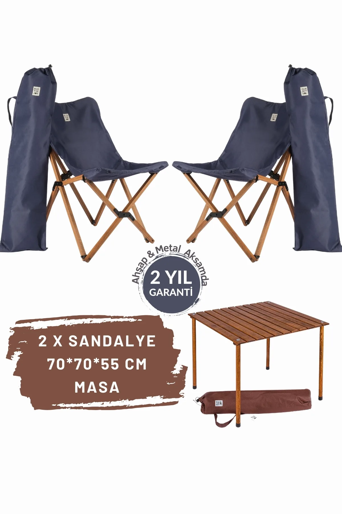 BAG THE JOY AHŞAP KATLANIR MASA SANDALYE SETİ – KAHVERENGİ – LACİVERT – 70*70*55