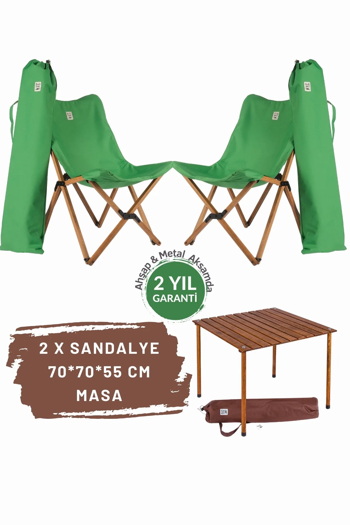 BAG THE JOY AHŞAP KATLANIR MASA SANDALYE SETİ – KAHVERENGİ – YEŞİL – 70*70*55