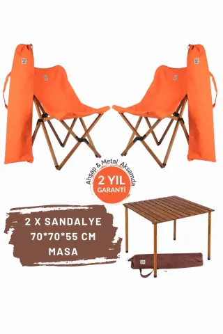 BAG THE JOY AHŞAP KATLANIR MASA SANDALYE SETİ – KAHVERENGİ – TURUNCU – 70*70*55