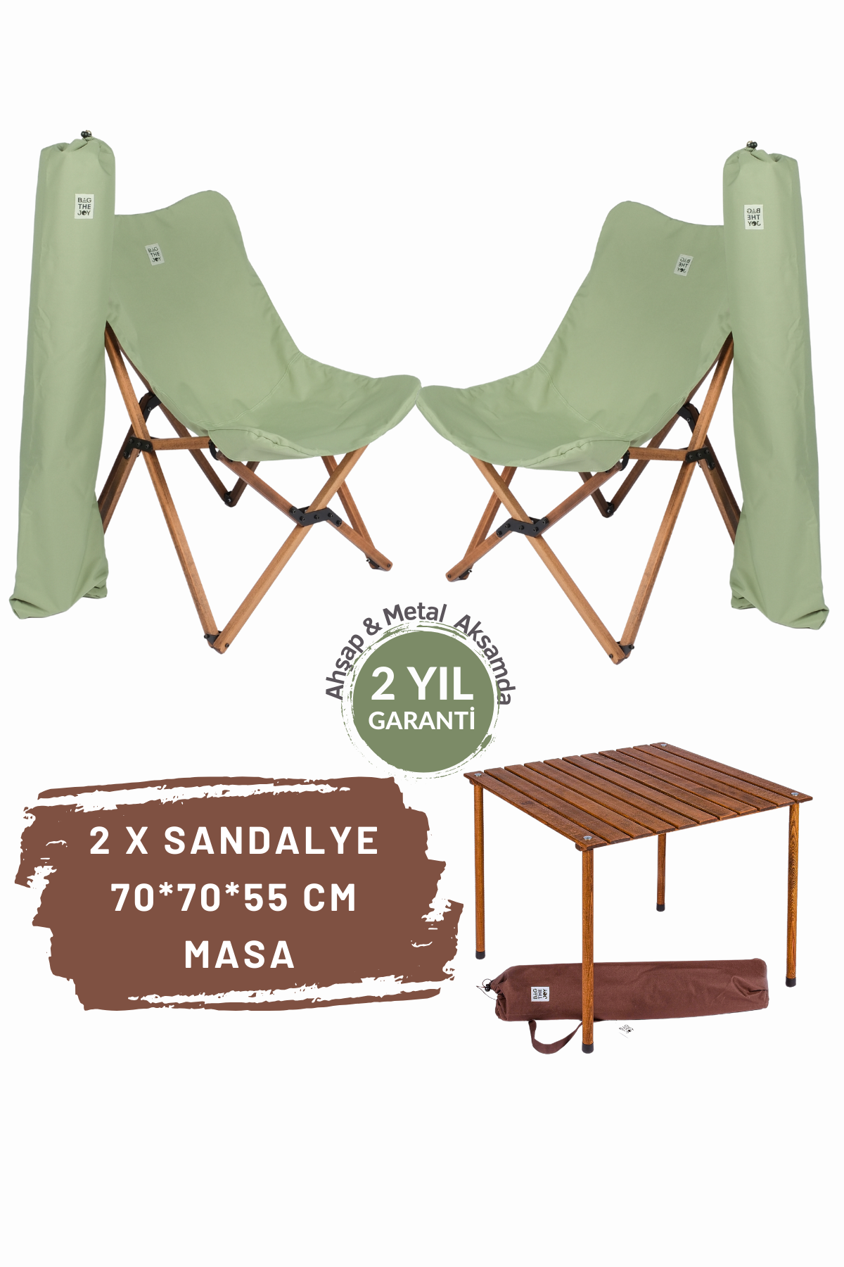 BAG THE JOY AHŞAP KATLANIR MASA SANDALYE SETİ – KAHVERENGİ – SU YEŞİLİ – 70*70*55cm