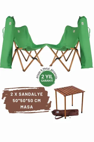 BAG THE JOY AHŞAP KATLANIR MASA SANDALYE SETİ – KAHVERENGİ – YEŞİL -50*50*50