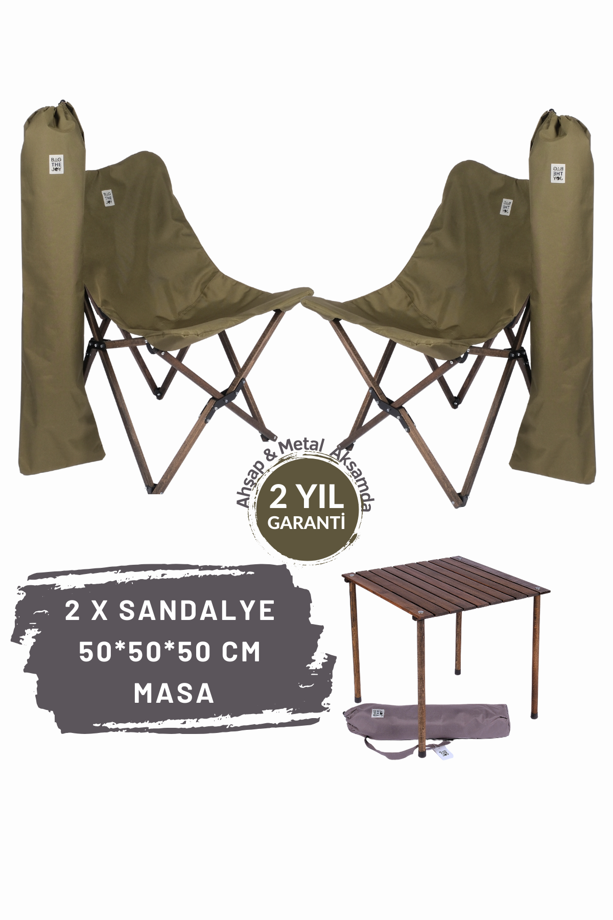 BAG THE JOY AHŞAP KATLANIR MASA SANDALYE SETİ – ANTRASİT – HAKİ – 50*50*50cm