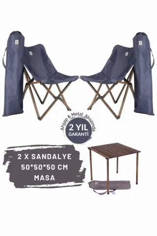 BAG THE JOY AHŞAP KATLANIR MASA SANDALYE SETİ – ANTRASİT – LACİVERT – 50*50*50cm