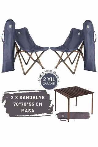 BAG THE JOY AHŞAP KATLANIR MASA SANDALYE SETİ – ANTRASİT- LACİVERT – 70*70*55