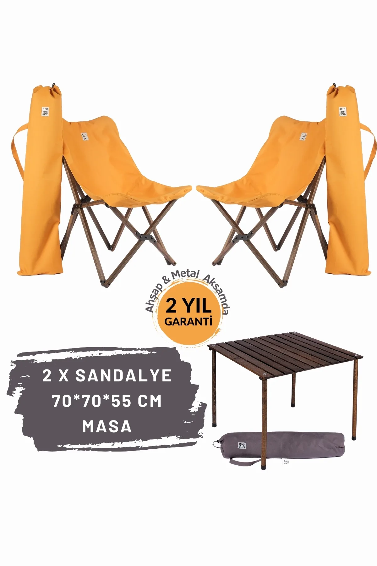 BAG THE JOY AHŞAP KATLANIR MASA SANDALYE SETİ – ANTRASİT- HARDAL -70*70*55