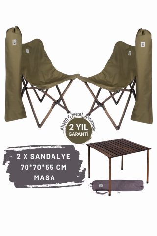 BAG THE JOY AHŞAP KATLANIR MASA SANDALYE SETİ – ANTRASİT – HAKİ – 70*70*55cm