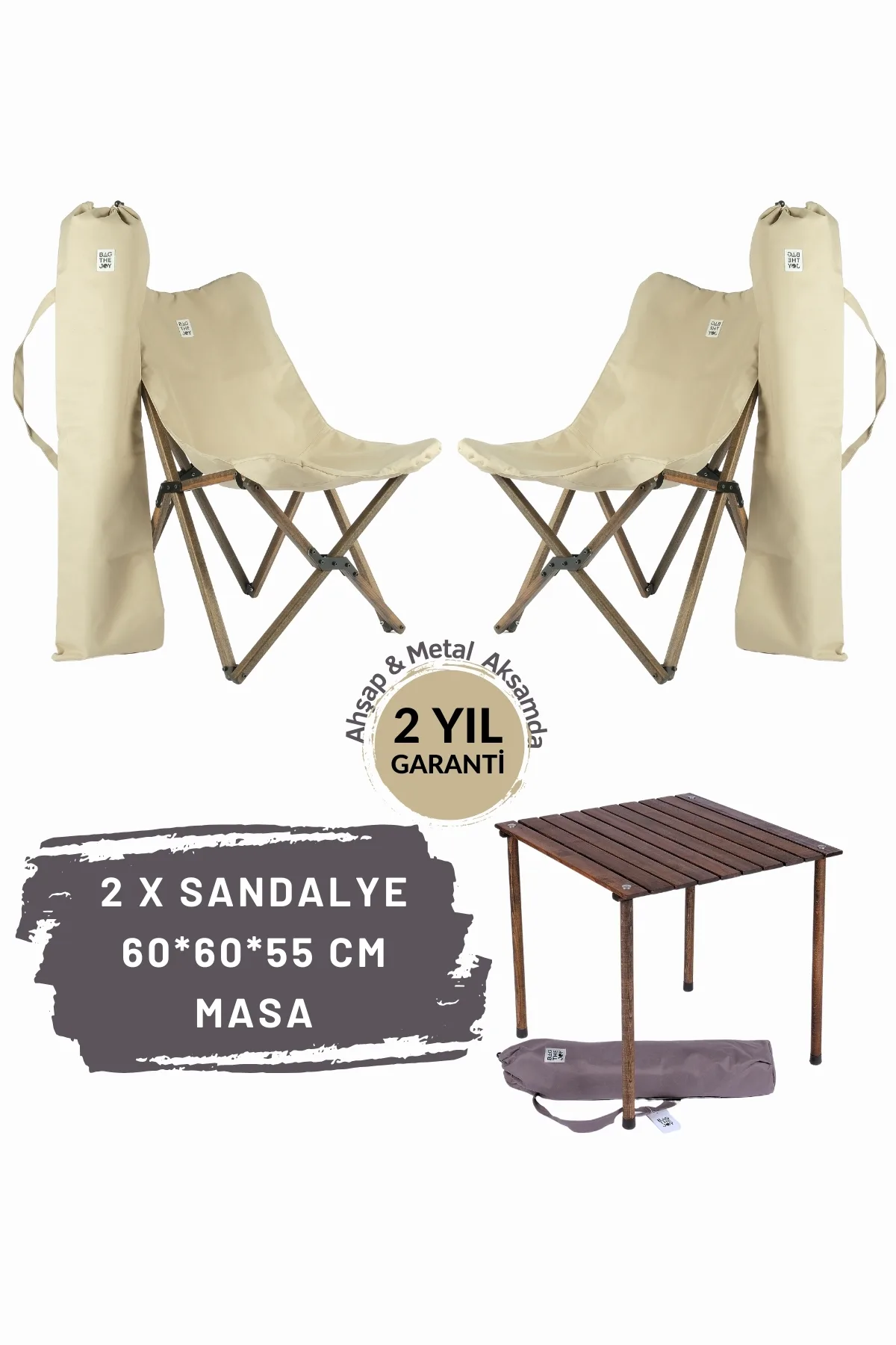 BAG THE JOY AHŞAP KATLANIR MASA SANDALYE SETİ – ANTRASİT- BEJ -60*60*55
