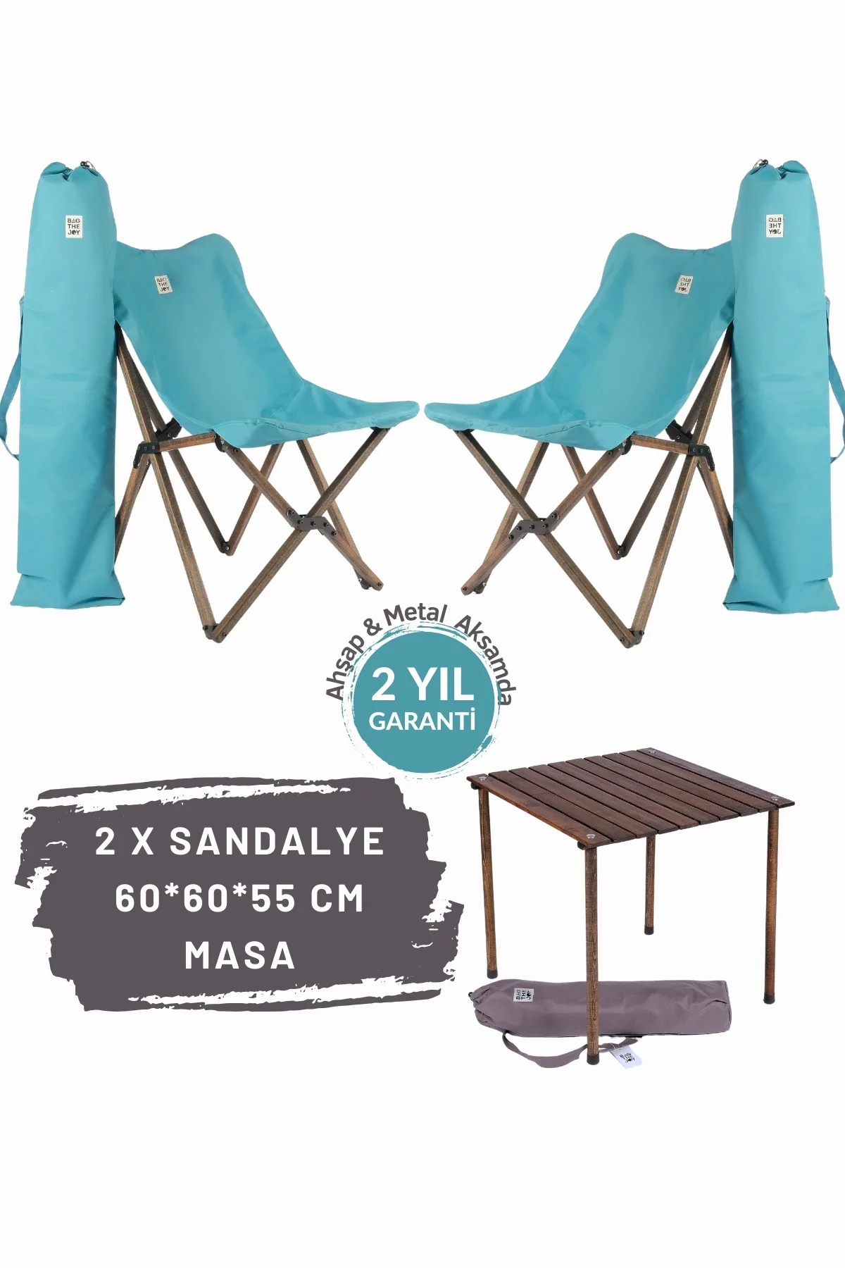 BAG THE JOY AHŞAP KATLANIR MASA SANDALYE SETİ – ANTRASİT- TURKUAZ -60*60*55