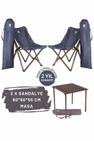 BAG THE JOY AHŞAP KATLANIR MASA SANDALYE SETİ – ANTRASİT- LACİVERT -60*60*55